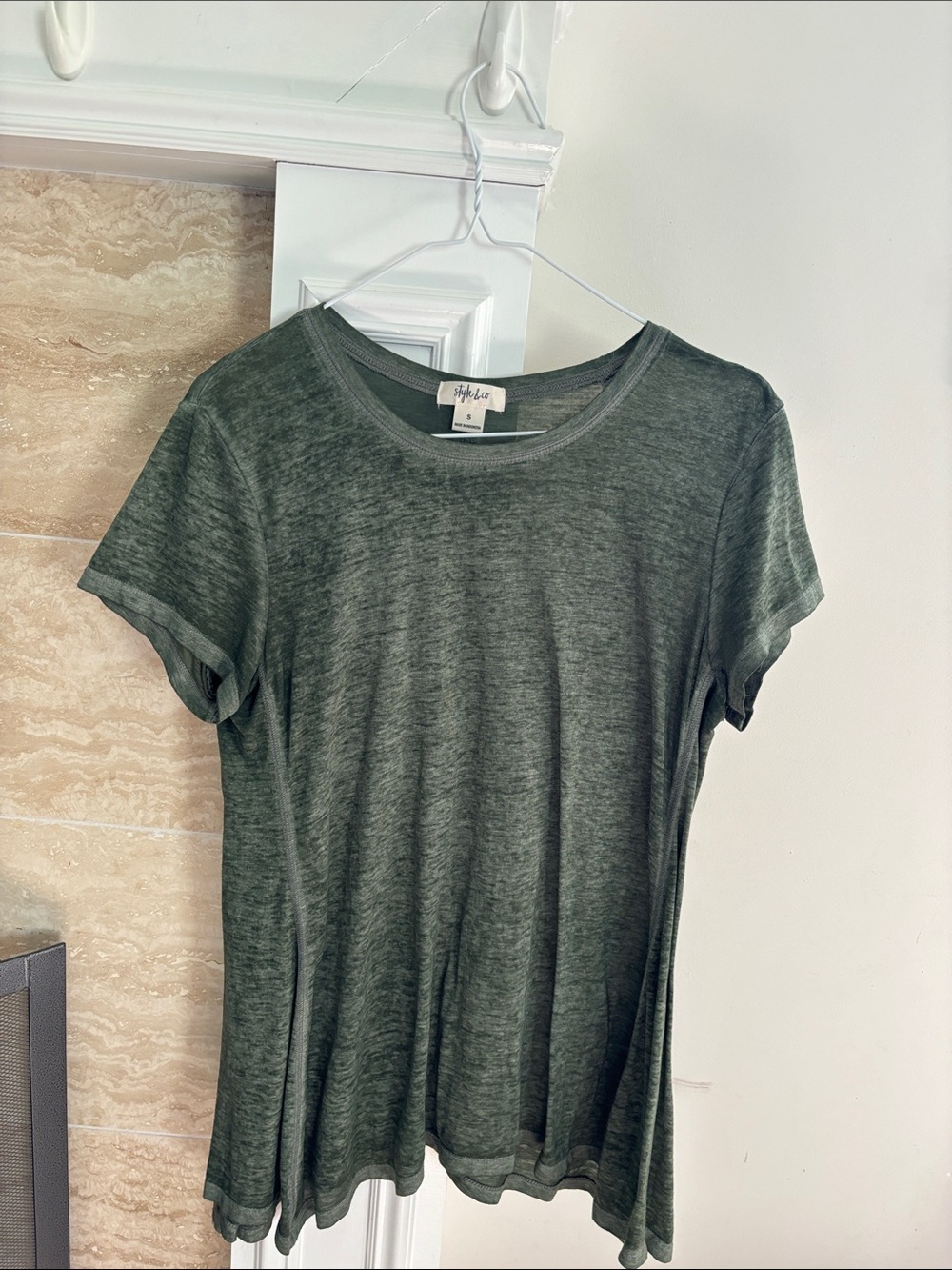 Style & Co. Olive Green Heathered Short Sleeve Crewneck Tee